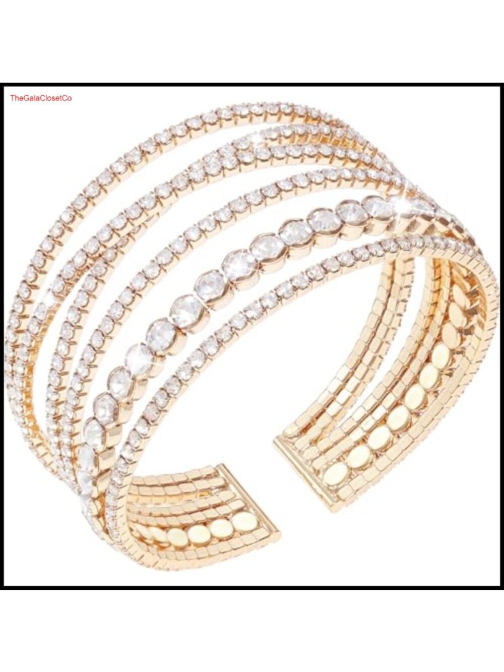 Rhinestone Cuff Bracelet Gold Plated Crystal Bangle for Women Wedding